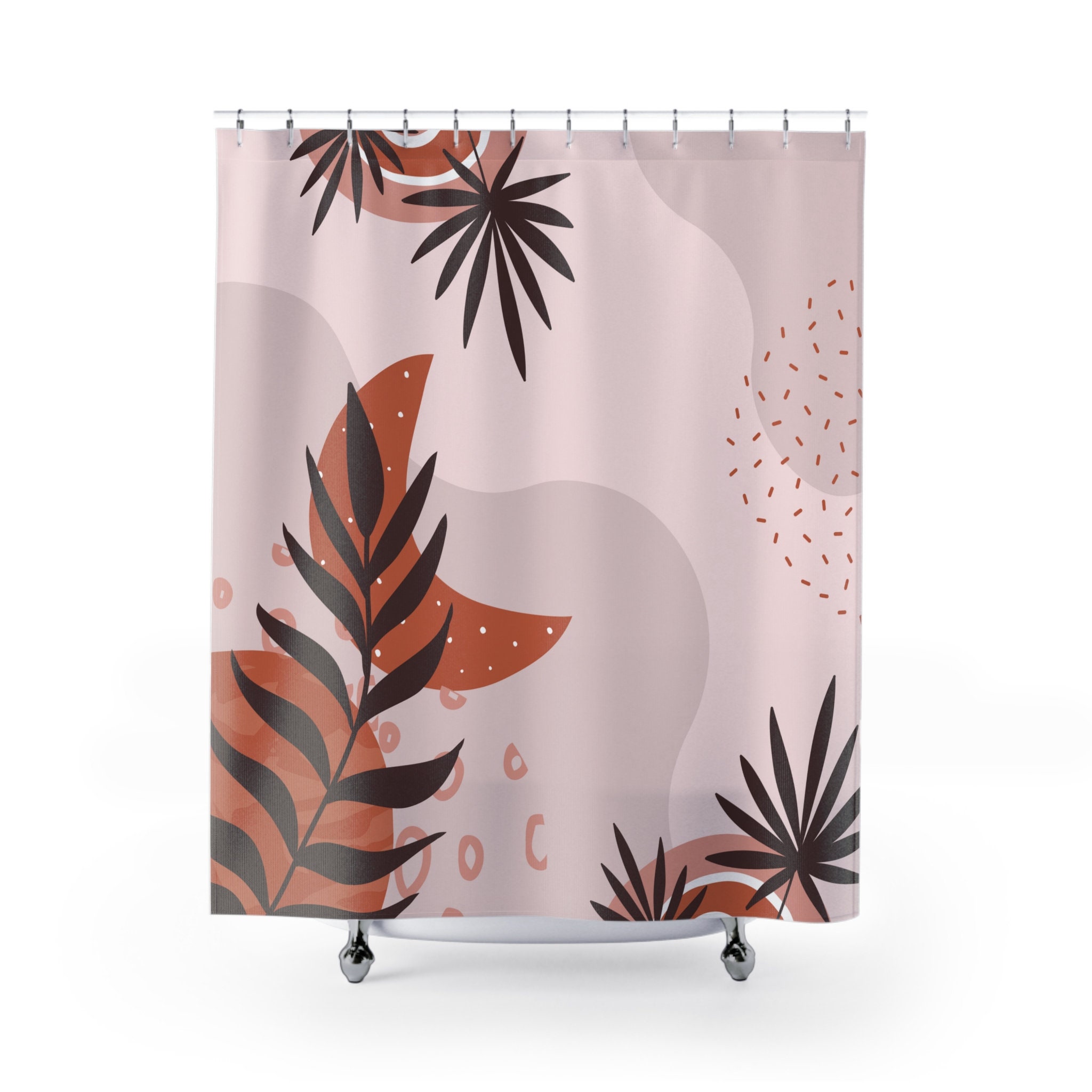 Dusty Pink Brown Boho Shower Curtain for Farmhouse Country Home Decor