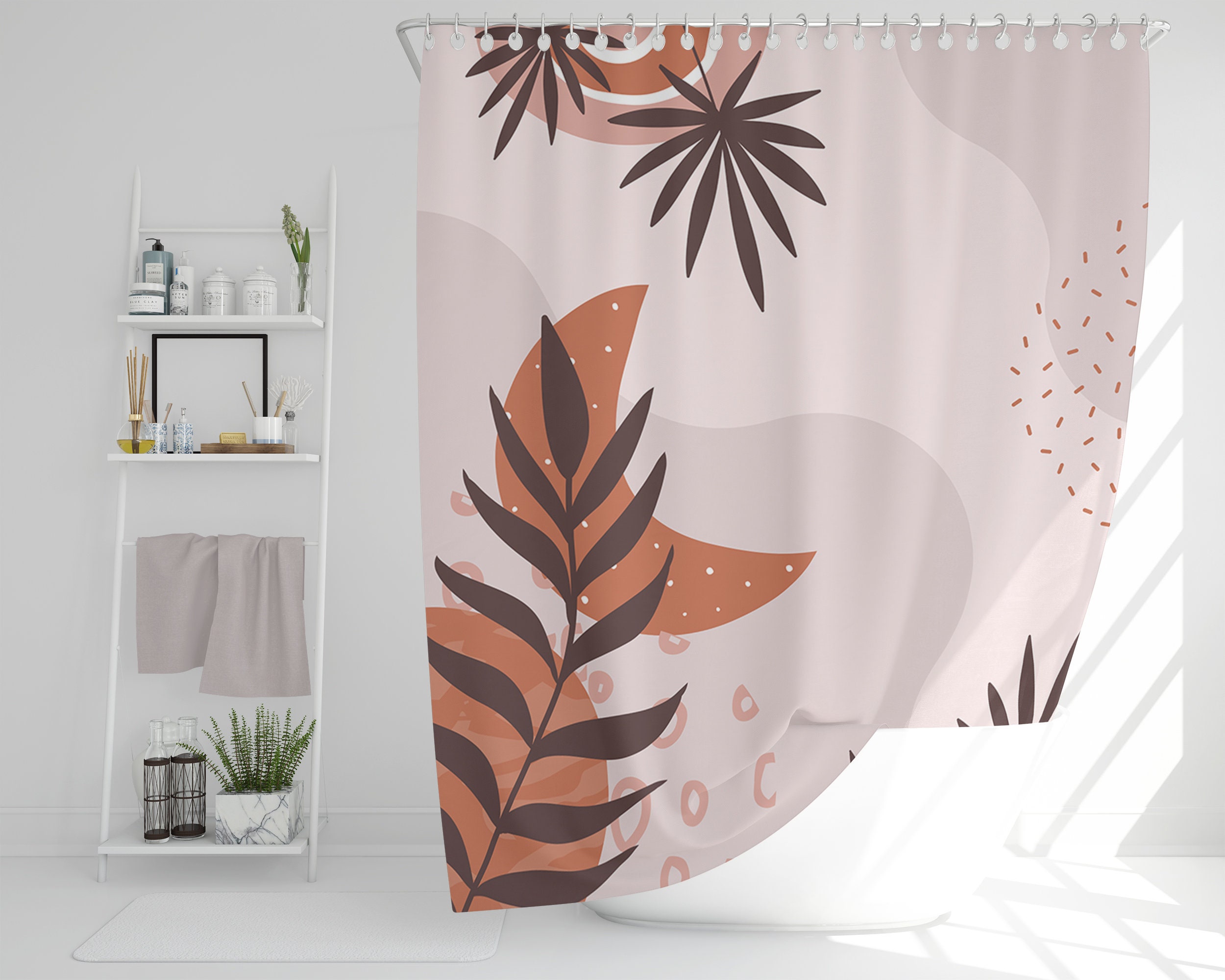 Dusty Pink Brown Boho Shower Curtain for Farmhouse Country Home Decor - Image 2