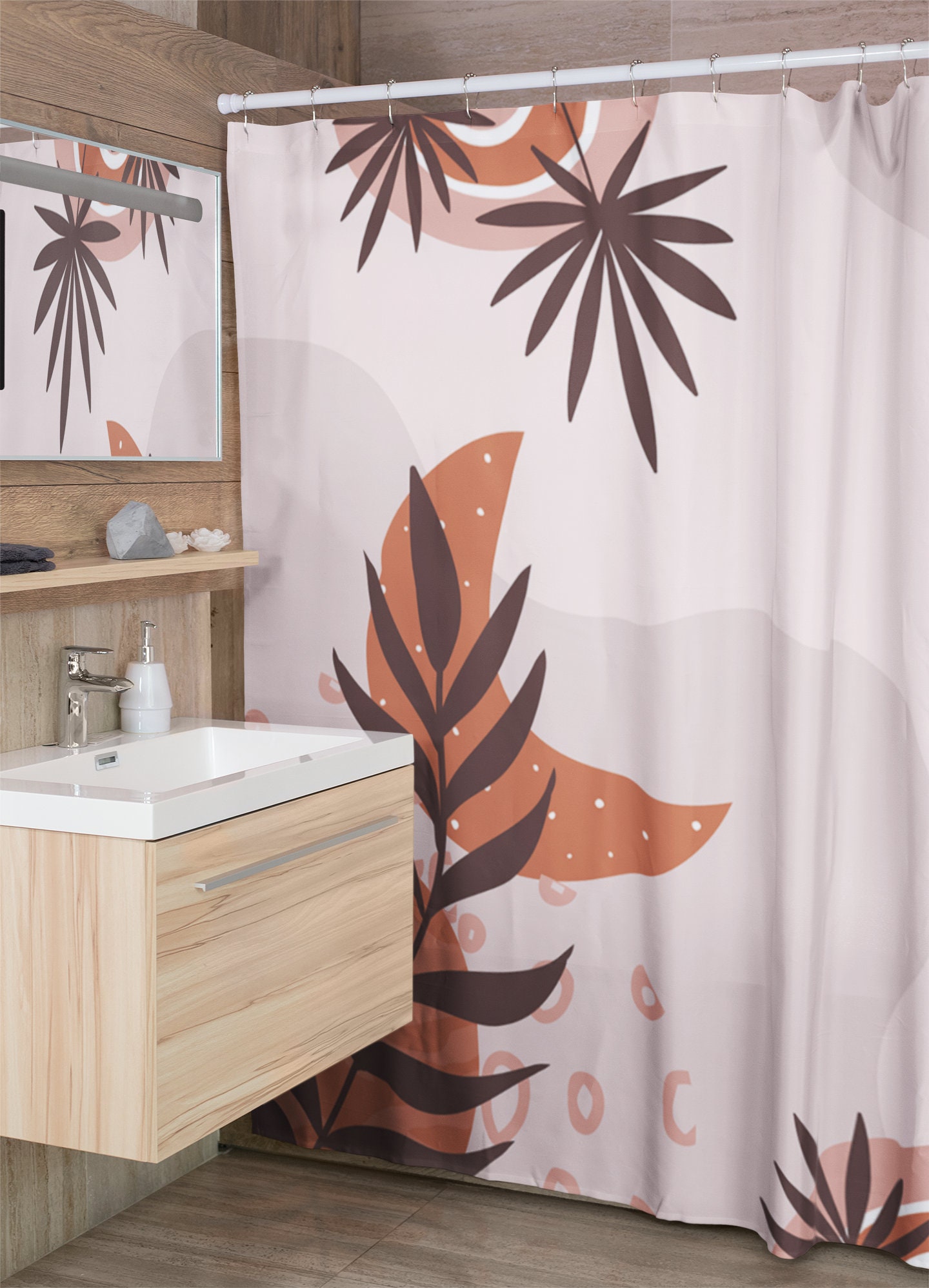 Dusty Pink Brown Boho Shower Curtain for Farmhouse Country Home Decor - Image 3