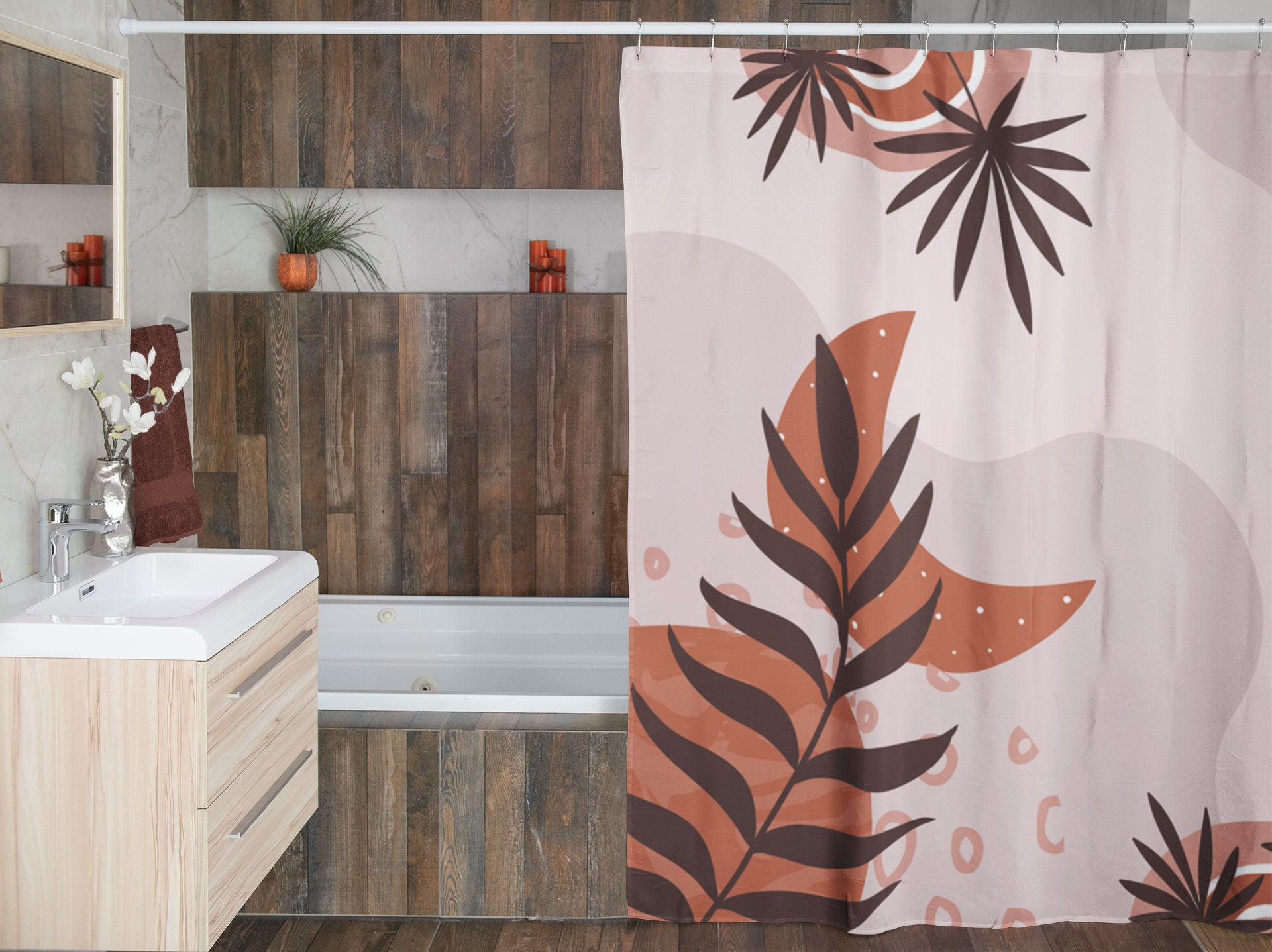 Dusty Pink Brown Boho Shower Curtain for Farmhouse Country Home Decor - Image 4