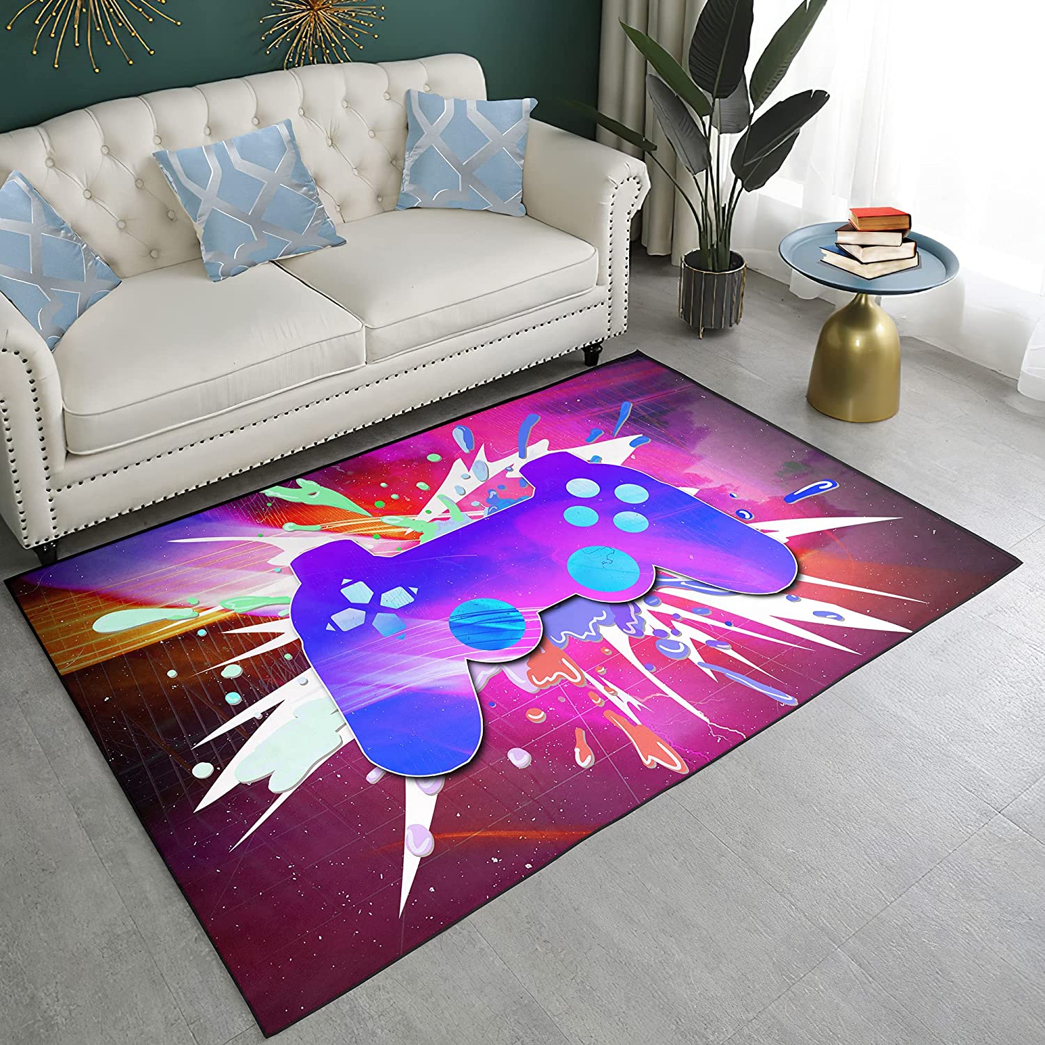 Dynamic Cool Pattern Game Rug - 3D Non-Slip Gamer Carpet Decor