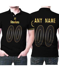 Dynamic Look for Pittsburgh Steelers Fans with Any Name Black Golden Edition Jersey Polo Shirt in 3D