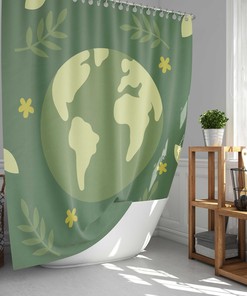 Earth Day Shower Curtain | Floral Globe Map | Linen Bathroom Curtain| Unique Shower Curtains