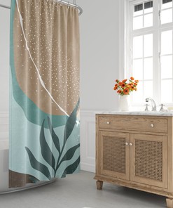 Earth Tone Mid Century Modern Shower Curtain - Scandinavian Abstract Minimalist Design for Contemporary Bath Decor