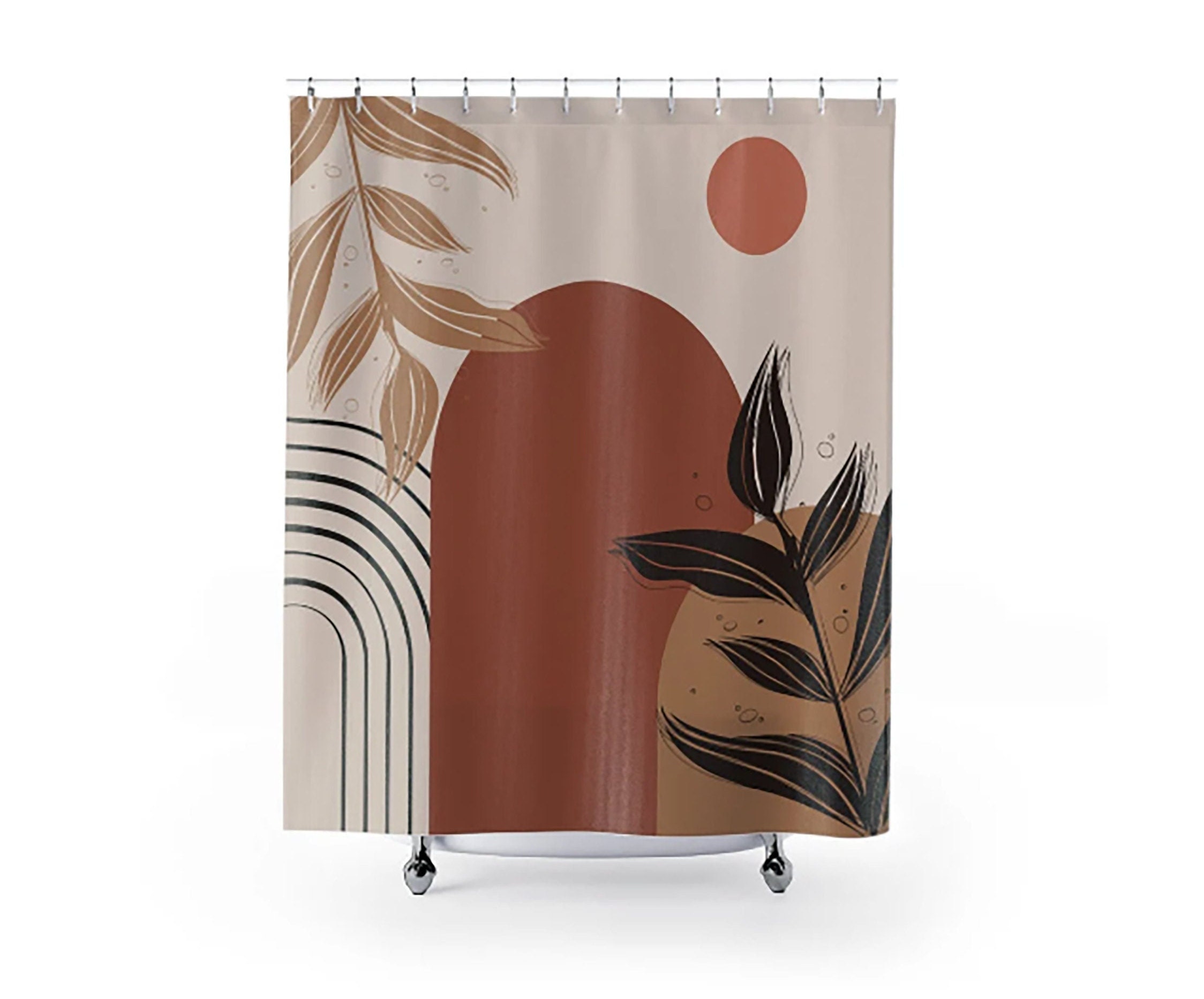 Earth Tones Brown Bohemian Shower Curtain / Abstract Bath Curtain / Modern Bathroom Design / Vintage-Inspired