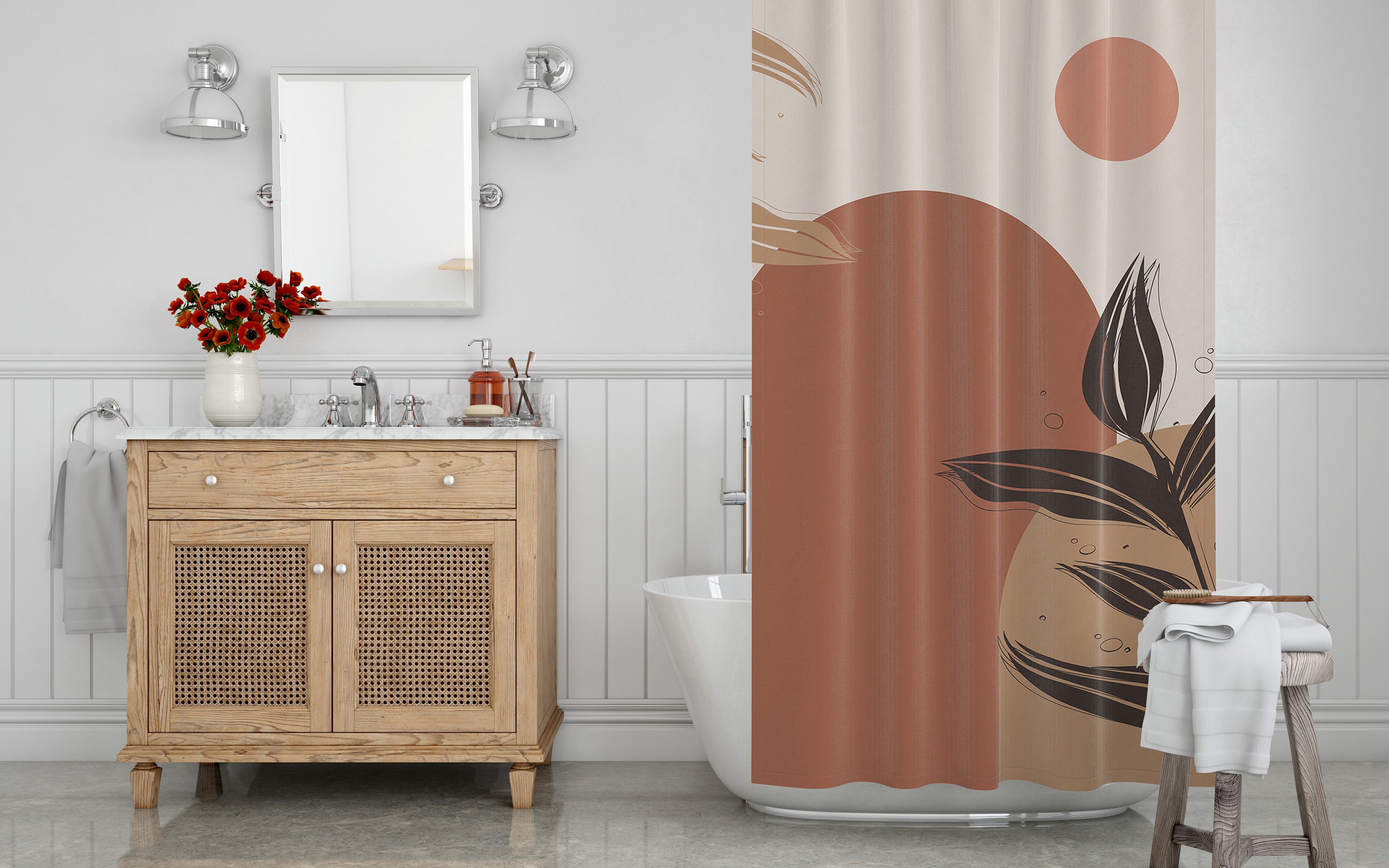 Earth Tones Brown Bohemian Shower Curtain / Abstract Bath Curtain / Modern Bathroom Design / Vintage-Inspired - Image 3