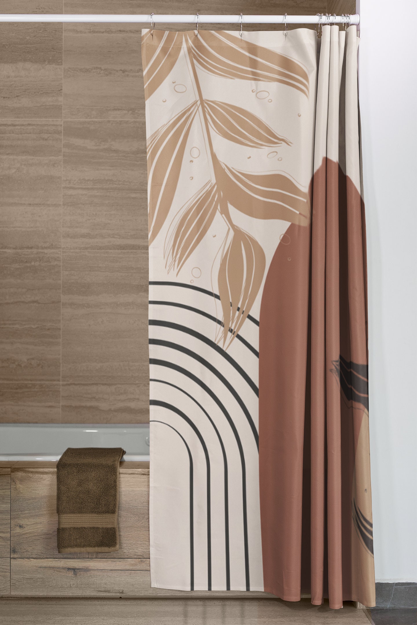 Earth Tones Brown Bohemian Shower Curtain / Abstract Bath Curtain / Modern Bathroom Design / Vintage-Inspired - Image 4