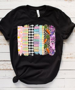 Easter Eggs Flowers Carrots Brushstrokes T-Shirt - Sublimation Tee
