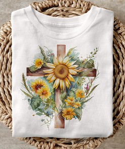 Easter Floral Jesus Cross Tee - Christian Sublimation Shirt