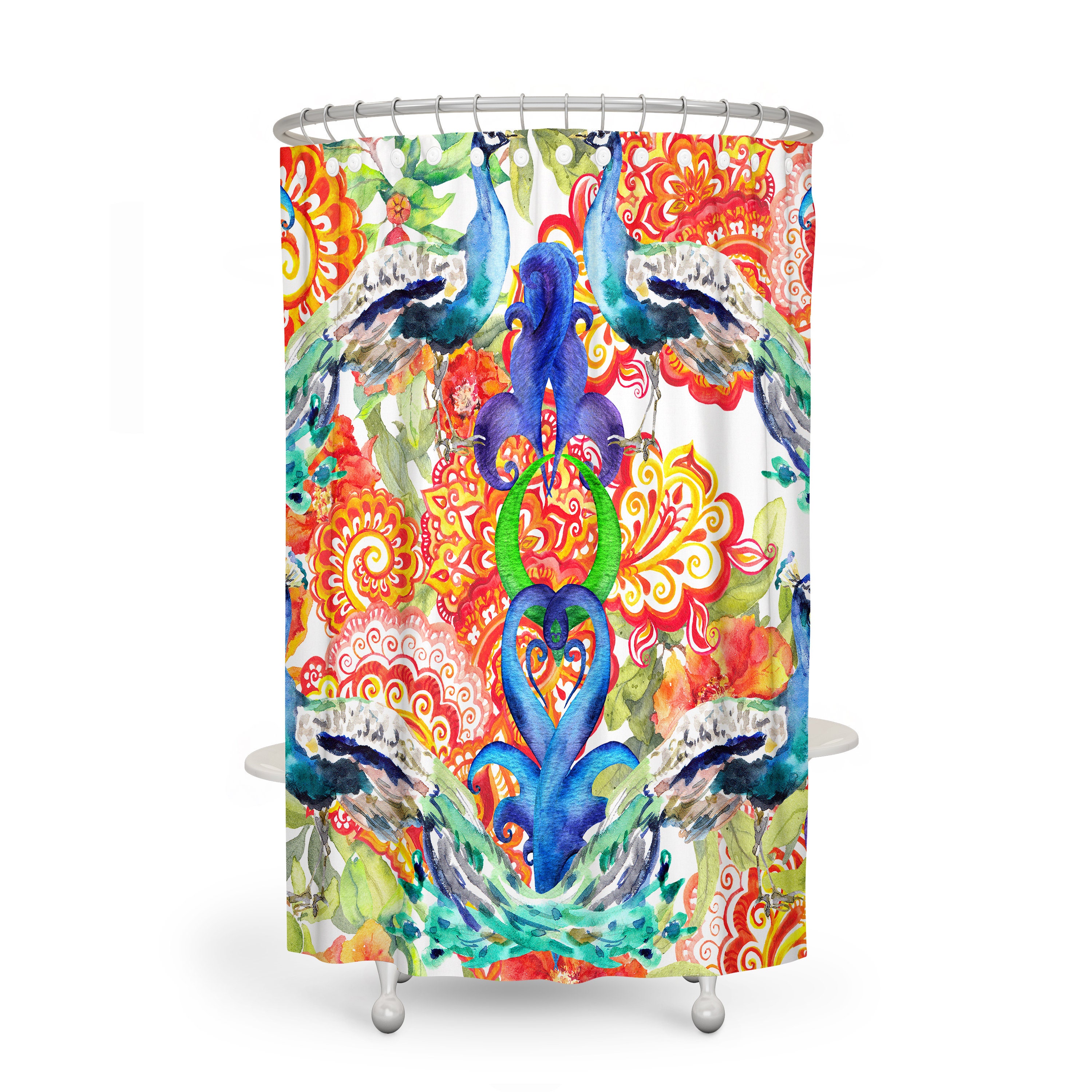 Eclectic Peacock Feather Shower Curtain Set with Elegant Bath Decor - Image 2