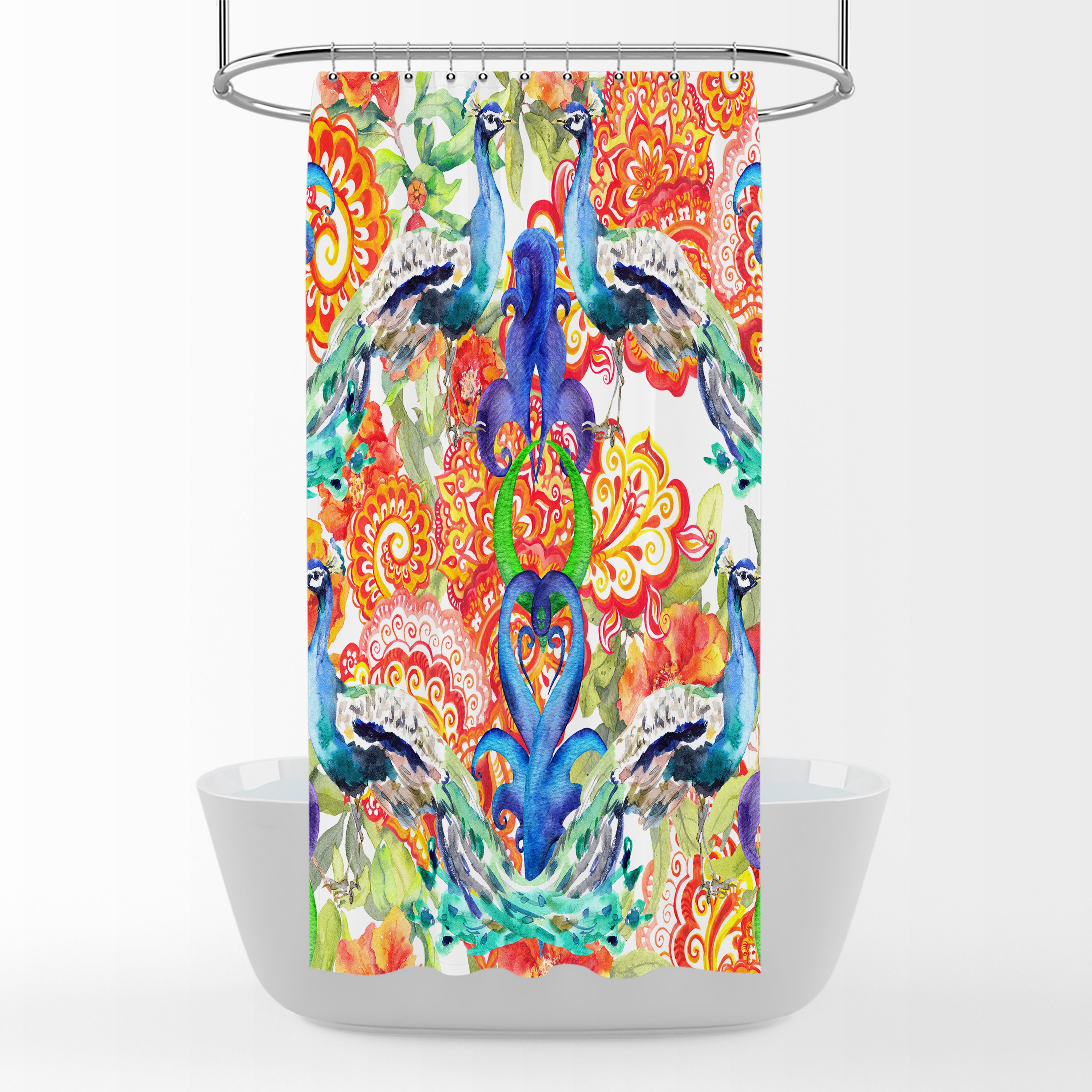 Eclectic Peacock Feather Shower Curtain Set with Elegant Bath Decor - Image 3