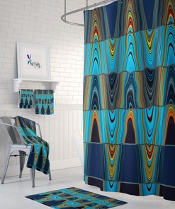 Eclectic Wave Shower Curtain, Blue Boho Bathroom Decor with Shower Curtains Decorative Print