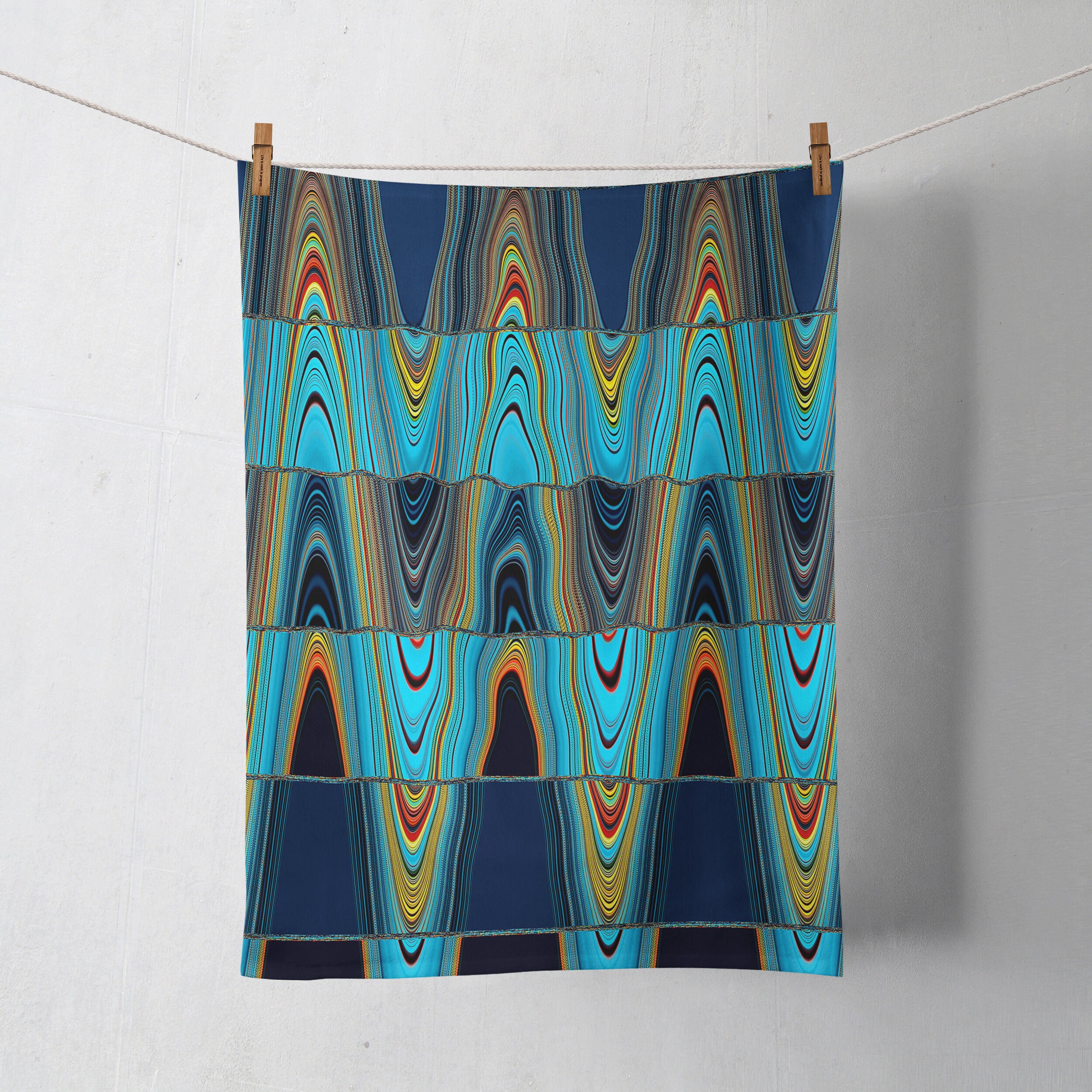 Eclectic Wave Shower Curtain, Blue Boho Bathroom Decor with Shower Curtains Decorative Print - Image 4