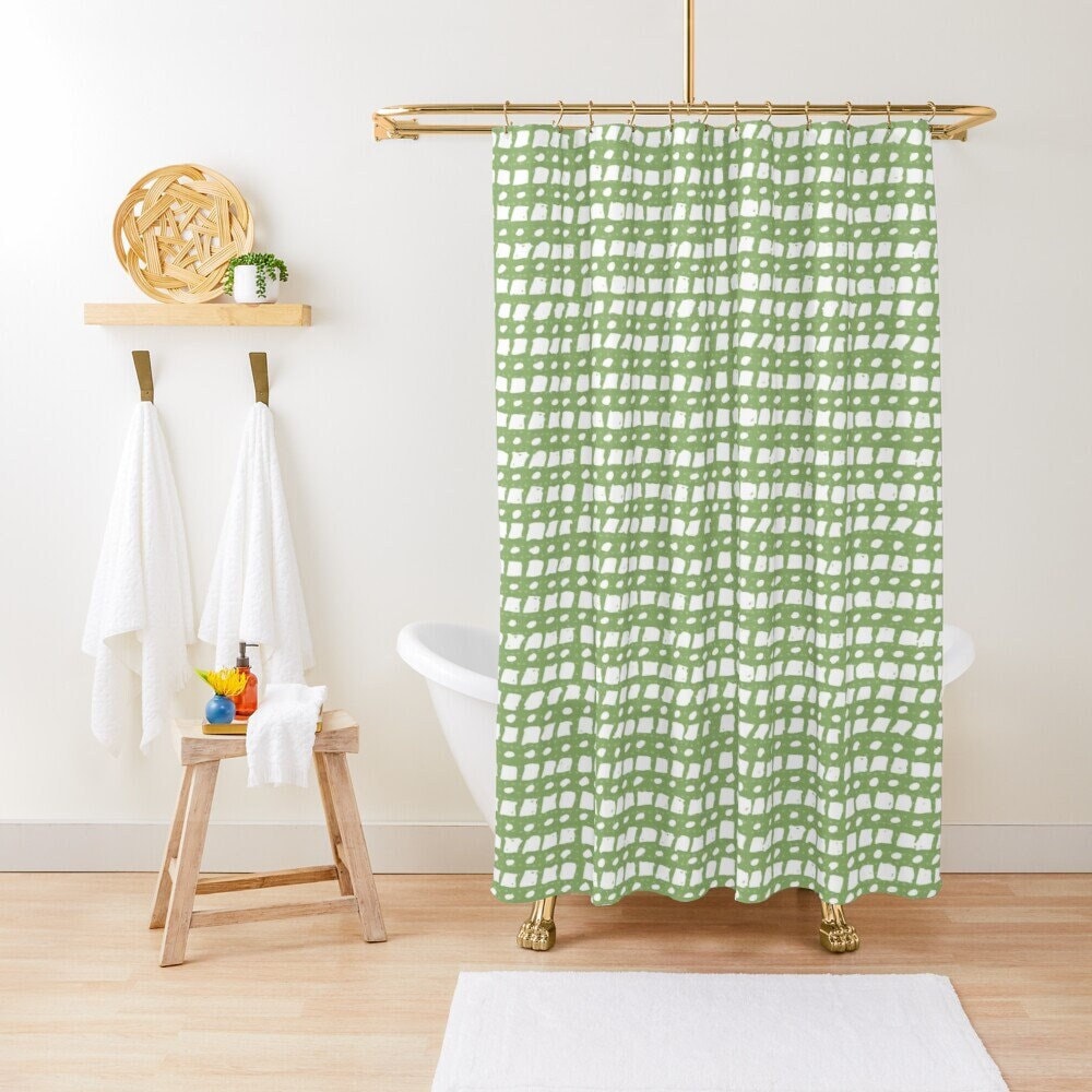 Eco-Friendly Green Minimalist Shower Curtain with Abstract Art Design - Waterproof and Extra Durable, Includes Hooks
