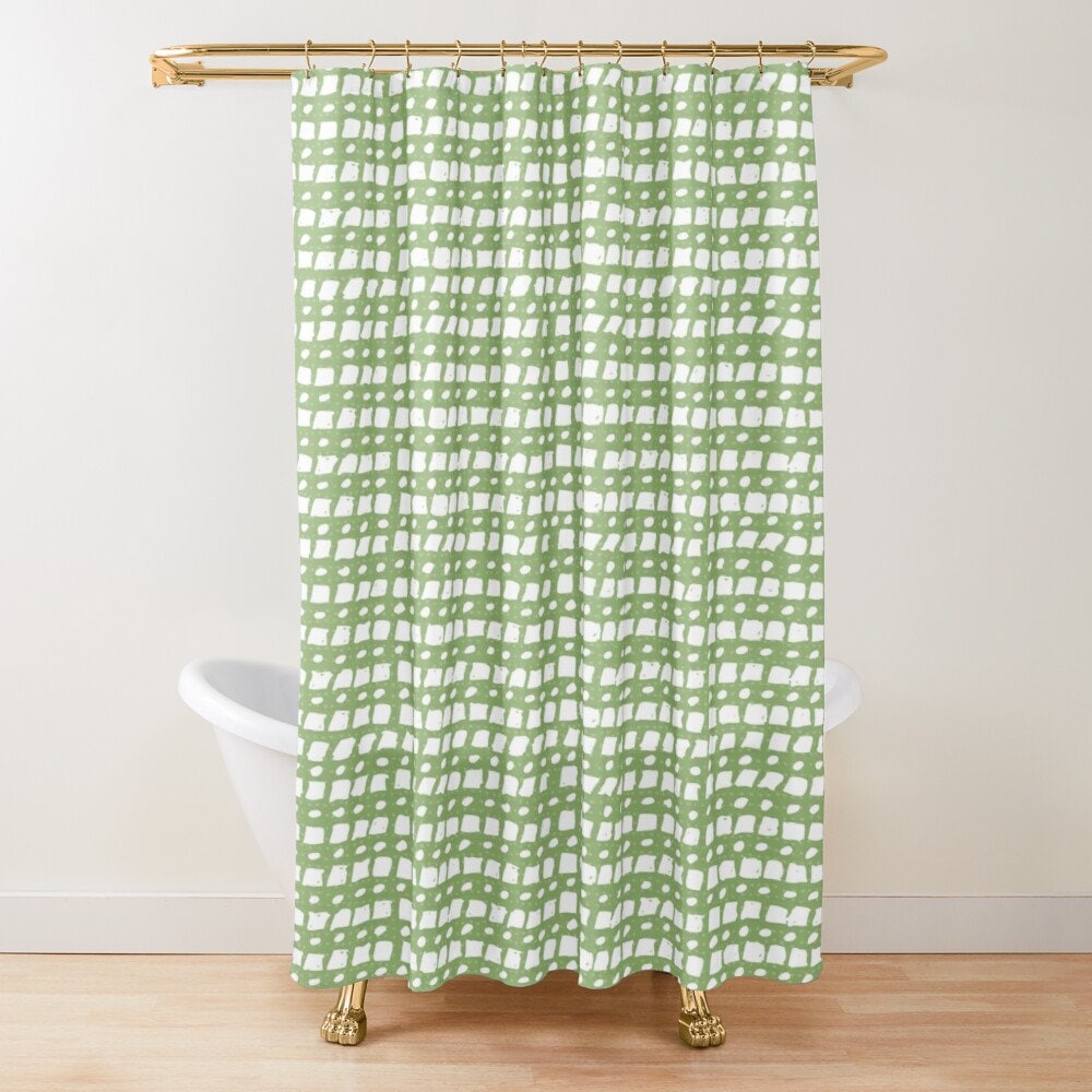 Eco-Friendly Green Minimalist Shower Curtain with Abstract Art Design - Waterproof and Extra Durable, Includes Hooks - Image 2