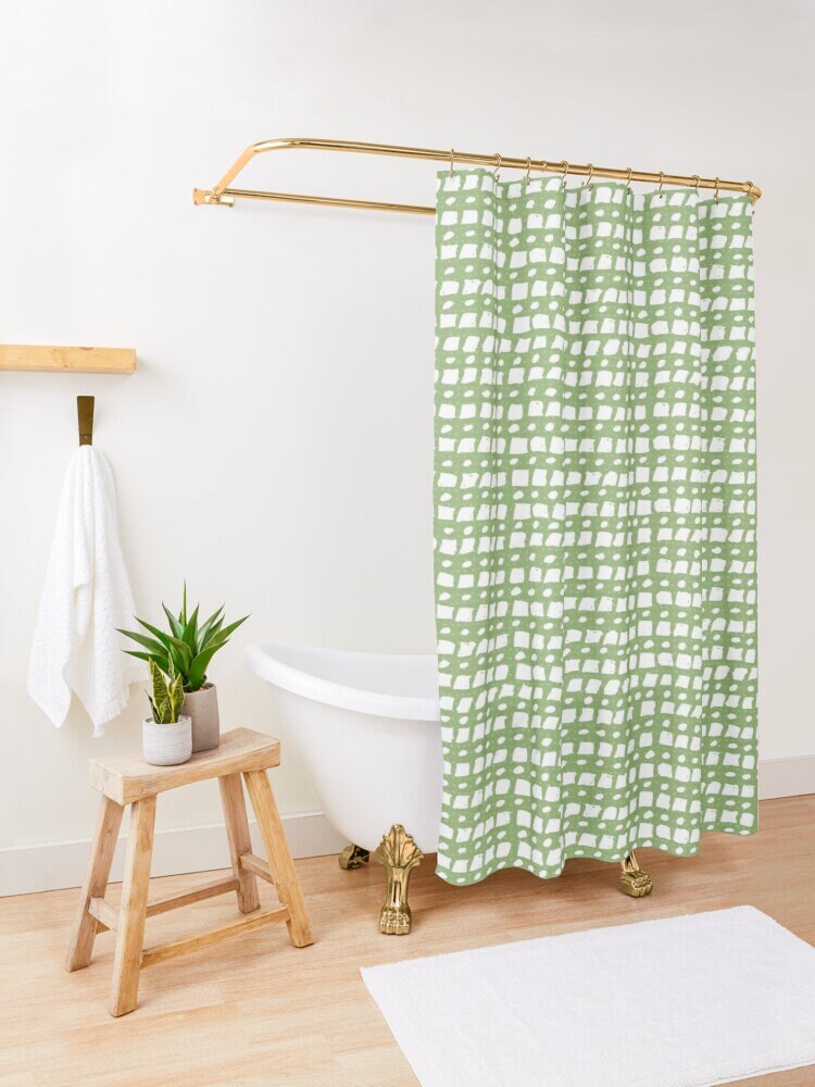 Eco-Friendly Green Minimalist Shower Curtain with Abstract Art Design - Waterproof and Extra Durable, Includes Hooks - Image 3
