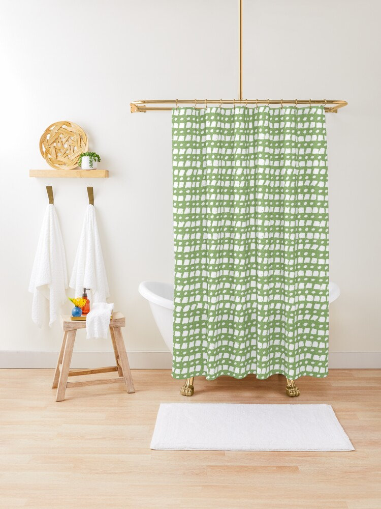 Eco-Friendly Green Minimalist Shower Curtain with Abstract Art Design - Waterproof and Extra Durable, Includes Hooks - Image 4