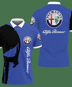 Electric Blue Delight: 3D Printed Alfa Romeo Ttt-Hl Polo Shirt Ver 1 with All Over Print Design