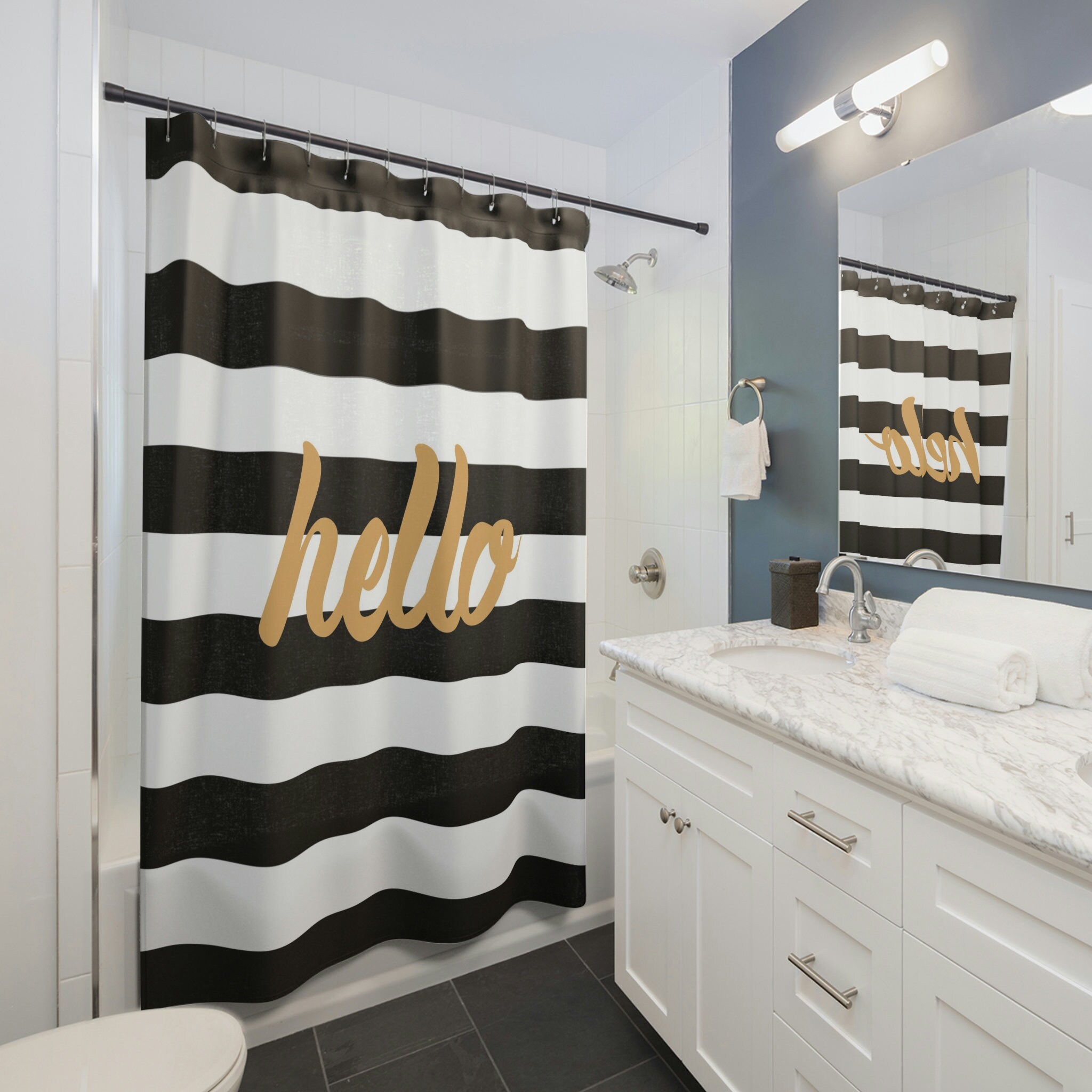 Elegant Black & Gold Striped Shower Curtain for a Luxurious Bathroom - Gold Decor Included
