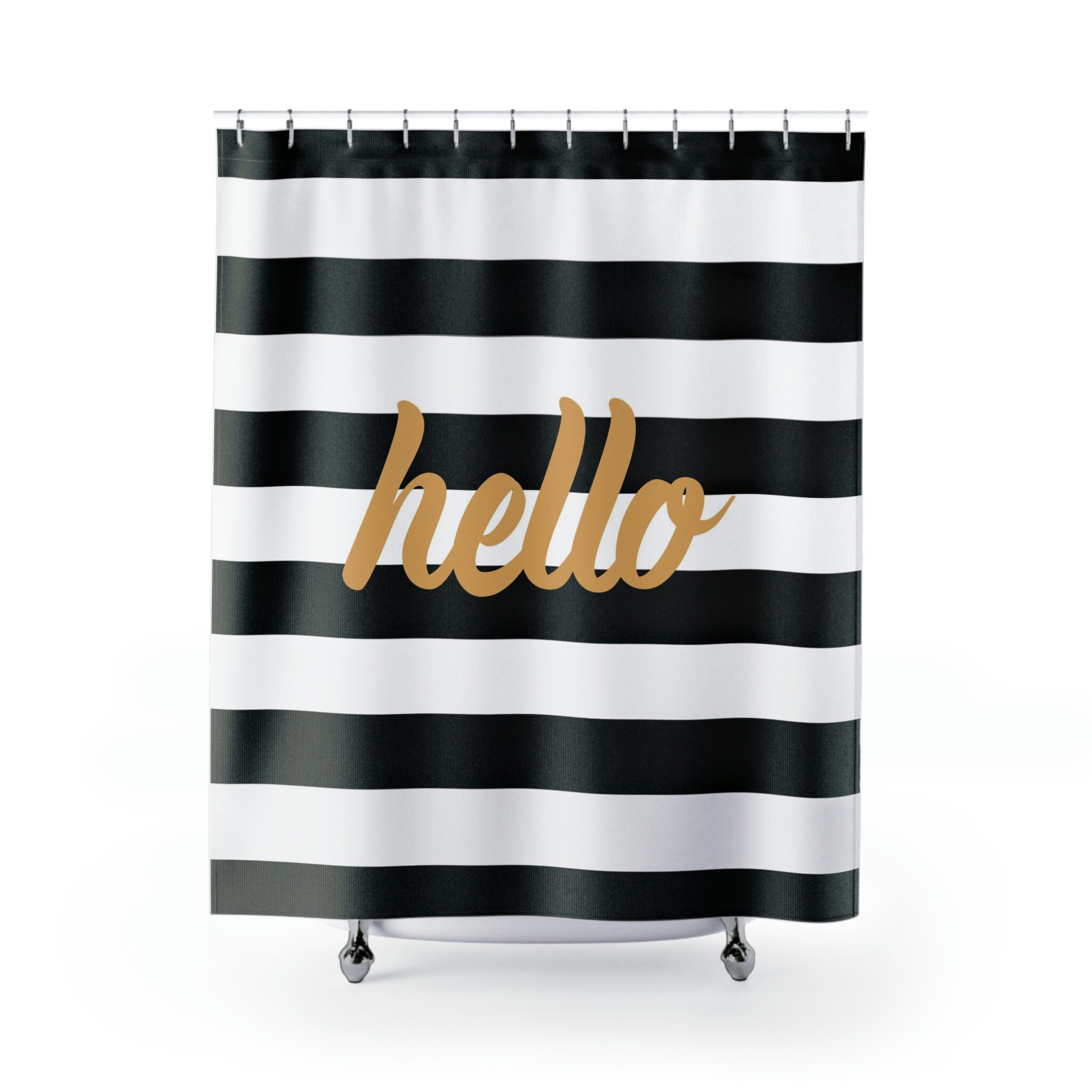 Elegant Black & Gold Striped Shower Curtain for a Luxurious Bathroom - Gold Decor Included - Image 2