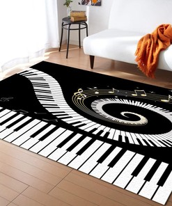 Elegant Piano Keys Staff Vortex Area Rug for Music Lovers' Living Room and Bedroom
