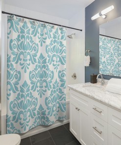 Elegant Vintage Damask Print Shower Curtain with Abstract Baroque Design, Personalization Available