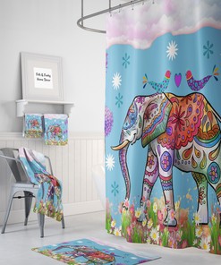 Elephant Shower Curtain, Boho Indie Bathroom Decor with Vintage Shower Curtains Print
