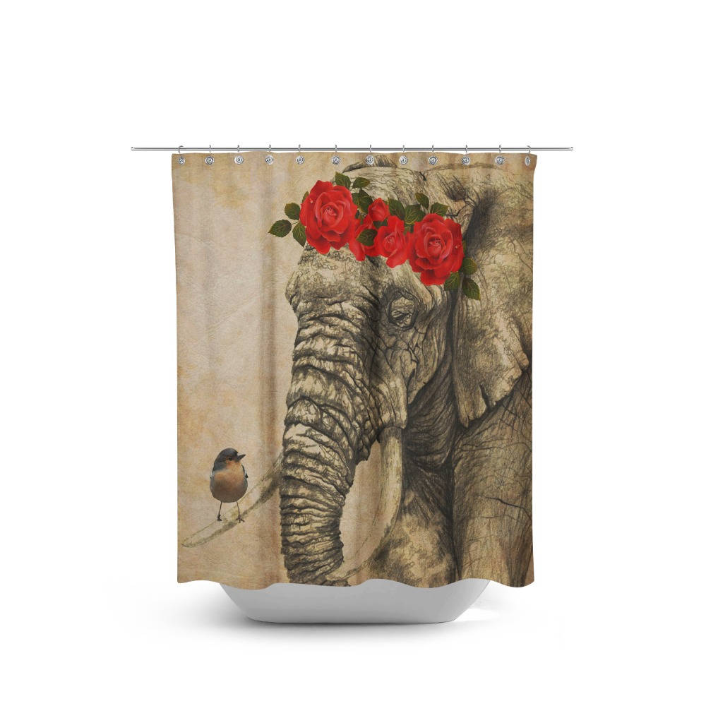 Elephant Shower Curtain with Elegant Vintage Floral Accents - Image 2