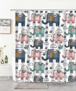 Elephant in the jungle Shower Curtain | Pink blue giant cute animal Home decor accessories kids children