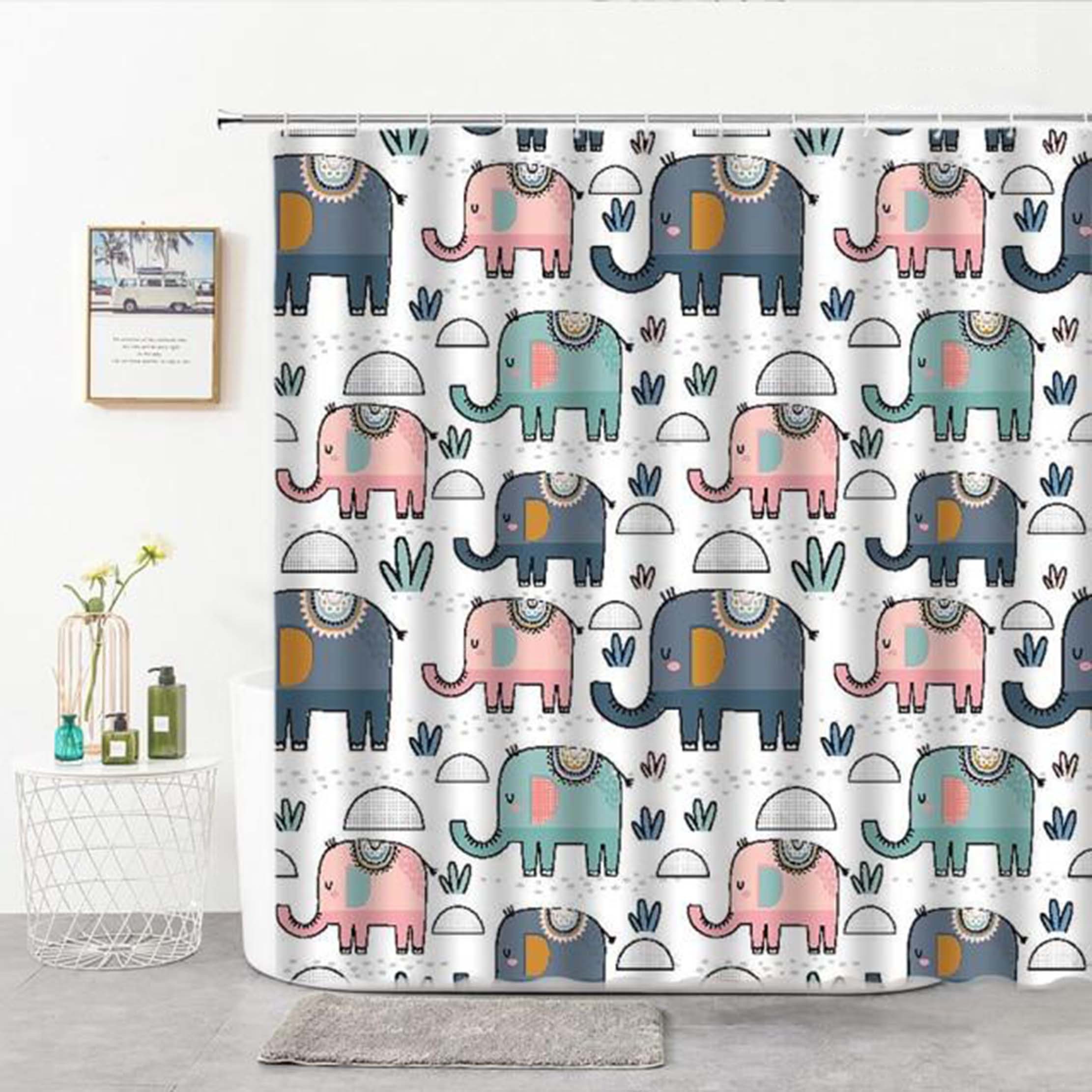 Elephant in the jungle Shower Curtain | Pink blue giant cute animal Home decor accessories kids children