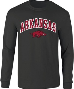 Elite Fan Shop Fan Favorite Dark Heather Long Sleeve Arch Tee Shirt, Hogs Shirt Gifts For Razorbacks Lover