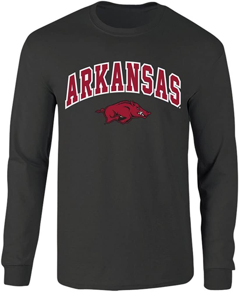 Elite Fan Shop Fan Favorite Dark Heather Long Sleeve Arch Tee Shirt, Hogs Shirt Gifts For Razorbacks Lover