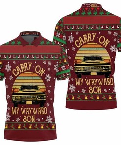 Embrace the Christmas spirit in this Carry On My Wayward Son Supernatural Retro Ugly Christmas 3D Polo Shirt