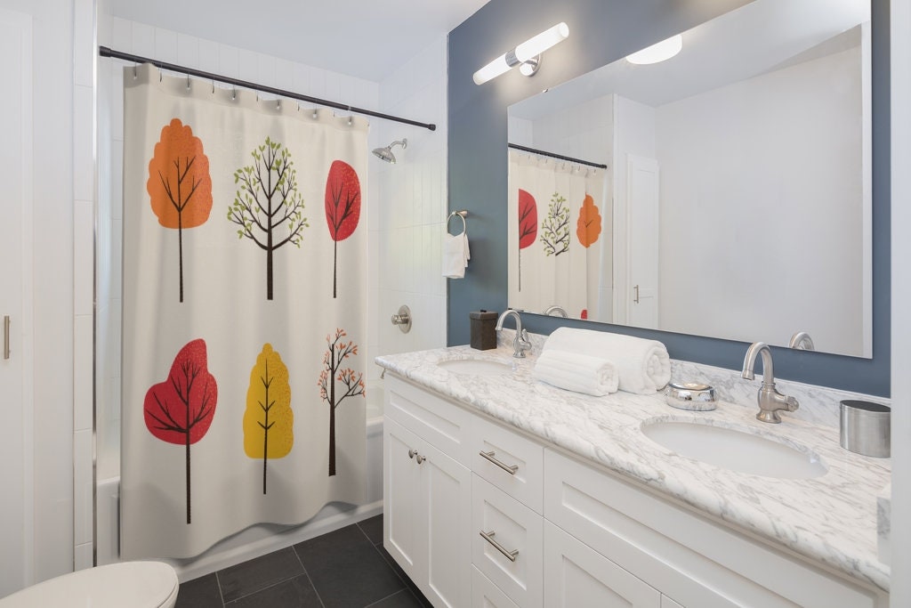 Embrace the beauty of nature with this Vibrant Trees Shower Curtain - Image 2