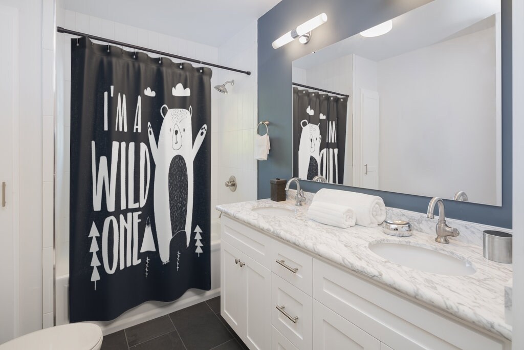 Embrace your wild side with this I'm A Wild One Bear Clouds Nature Shower Curtain - Image 2