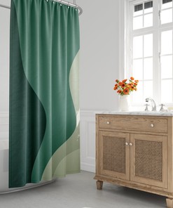 Emerald Ombre Wavy Scandinavian Abstract Shower Curtain - Minimalist Mid Century Modern and Contemporary Decor