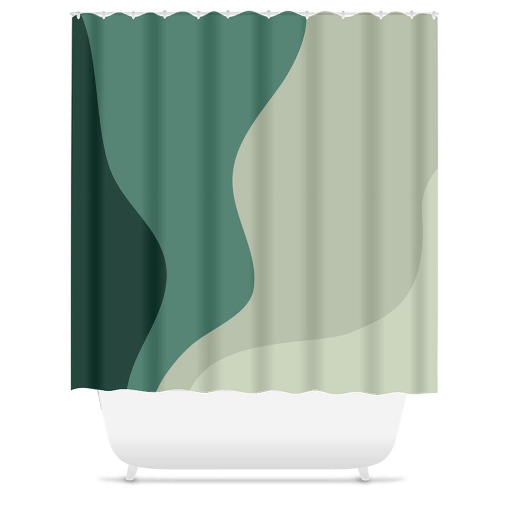 Emerald Ombre Wavy Scandinavian Abstract Shower Curtain - Minimalist Mid Century Modern and Contemporary Decor - Image 3