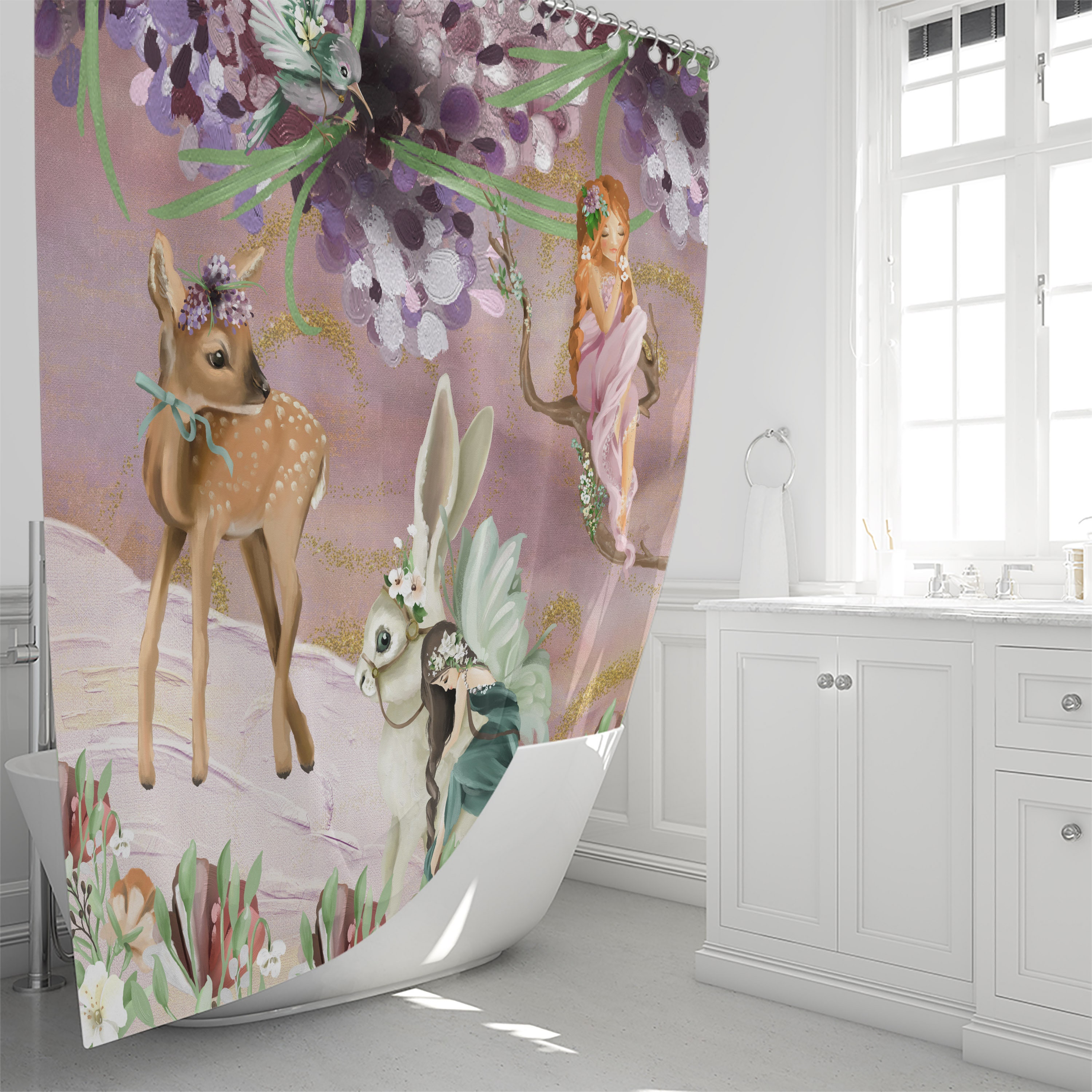 Enchanted Fairy Garden Shower Curtain with Optional Bath Mat and Towels - Image 2