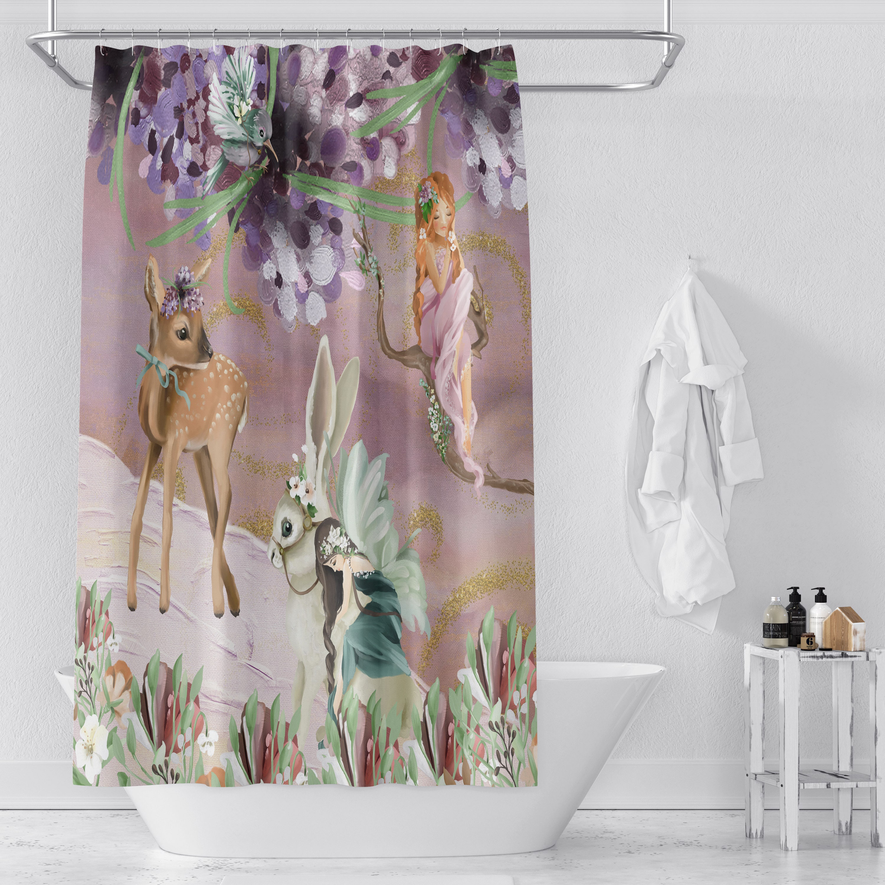 Enchanted Fairy Garden Shower Curtain with Optional Bath Mat and Towels - Image 3