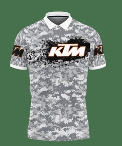 Enjoy some off-road fun with this Grey 3D Printed Ktm Racing Nct-Ht Polo Shirt Ver 1 made of Breathable Fabric