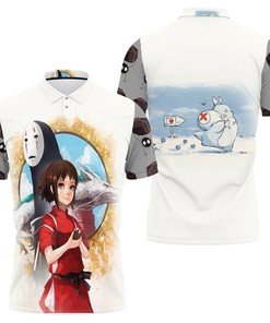 Enter the Spirited World of Studio Ghibli with Chihiro Ogino No Face Haku in 3D All Over Print Polo Shirt.