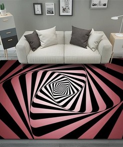 Entrancing Visual Swirl Black and White 3D Illusion Rug - Restaurant with Large 70s Rug and Style 70s Decor