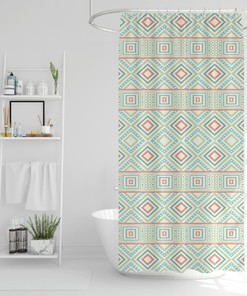 Ethnic Aztec Pattern Shower Curtain, Bohemian Tribal Bath Decor, Boho Bathroom Curtain, Eclectic Home Linens