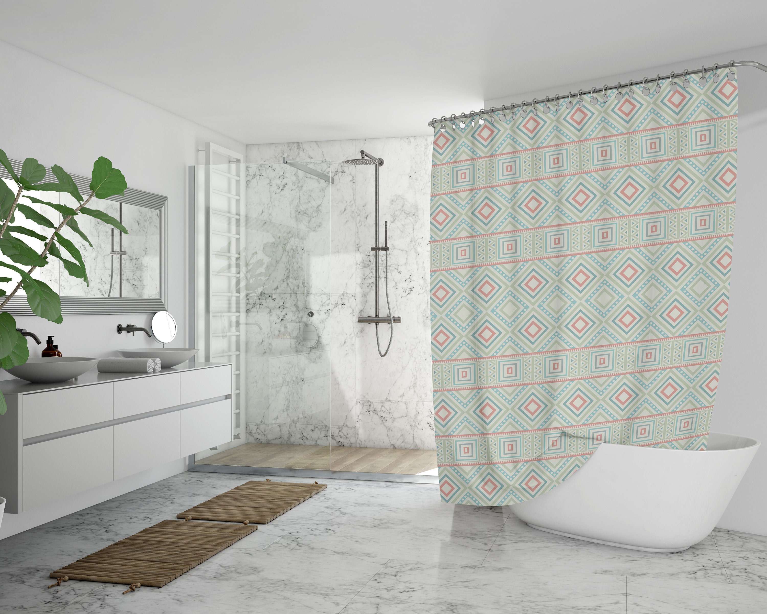 Ethnic Aztec Pattern Shower Curtain, Bohemian Tribal Bath Decor, Boho Bathroom Curtain, Eclectic Home Linens - Image 3
