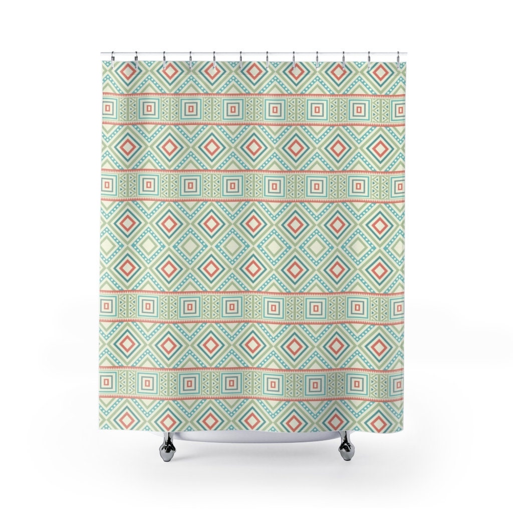 Ethnic Aztec Pattern Shower Curtain, Bohemian Tribal Bath Decor, Boho Bathroom Curtain, Eclectic Home Linens - Image 4