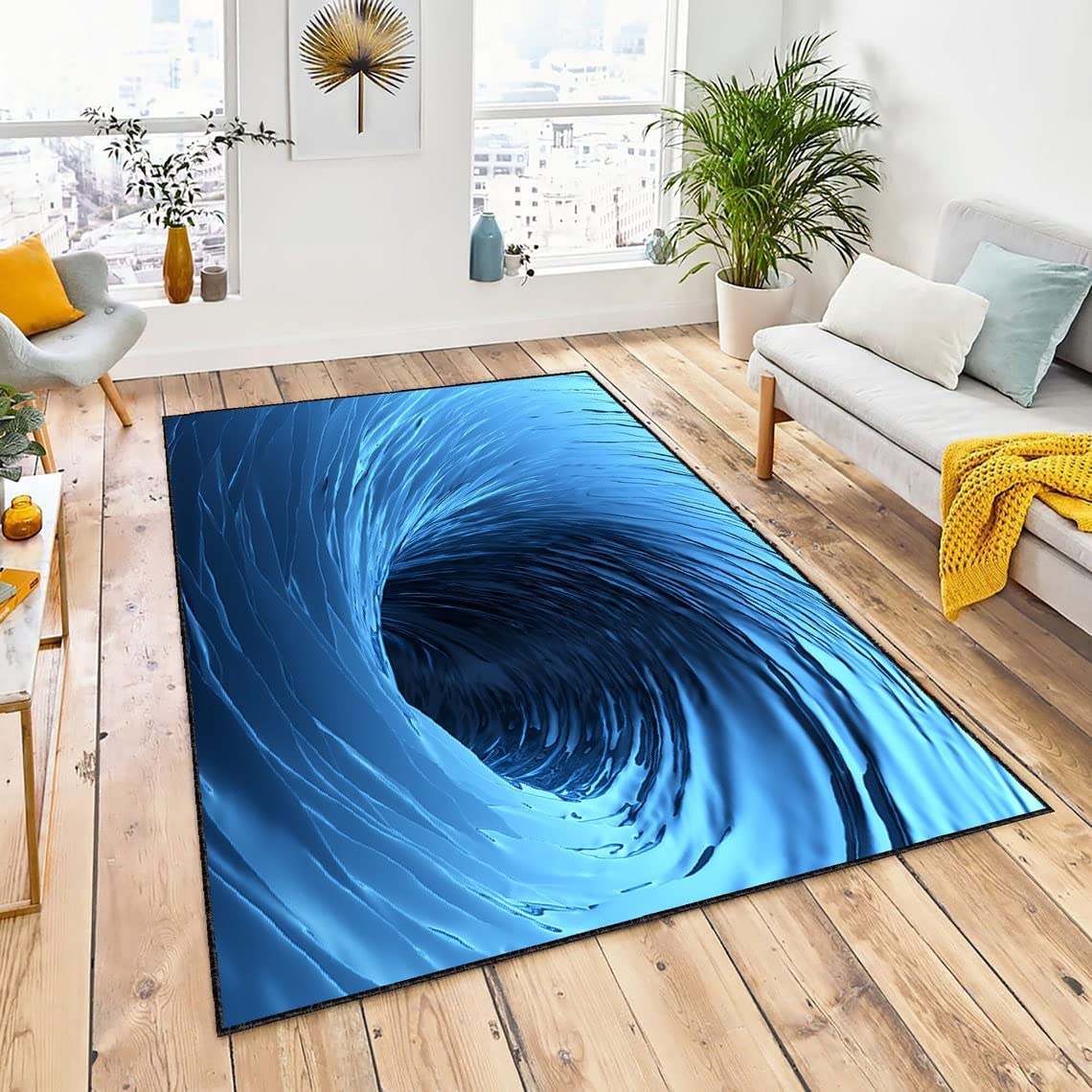 Ethnic Rainbow Vortex Carpet Rug with Optical Illusion Design for Living Room Decor - Image 2