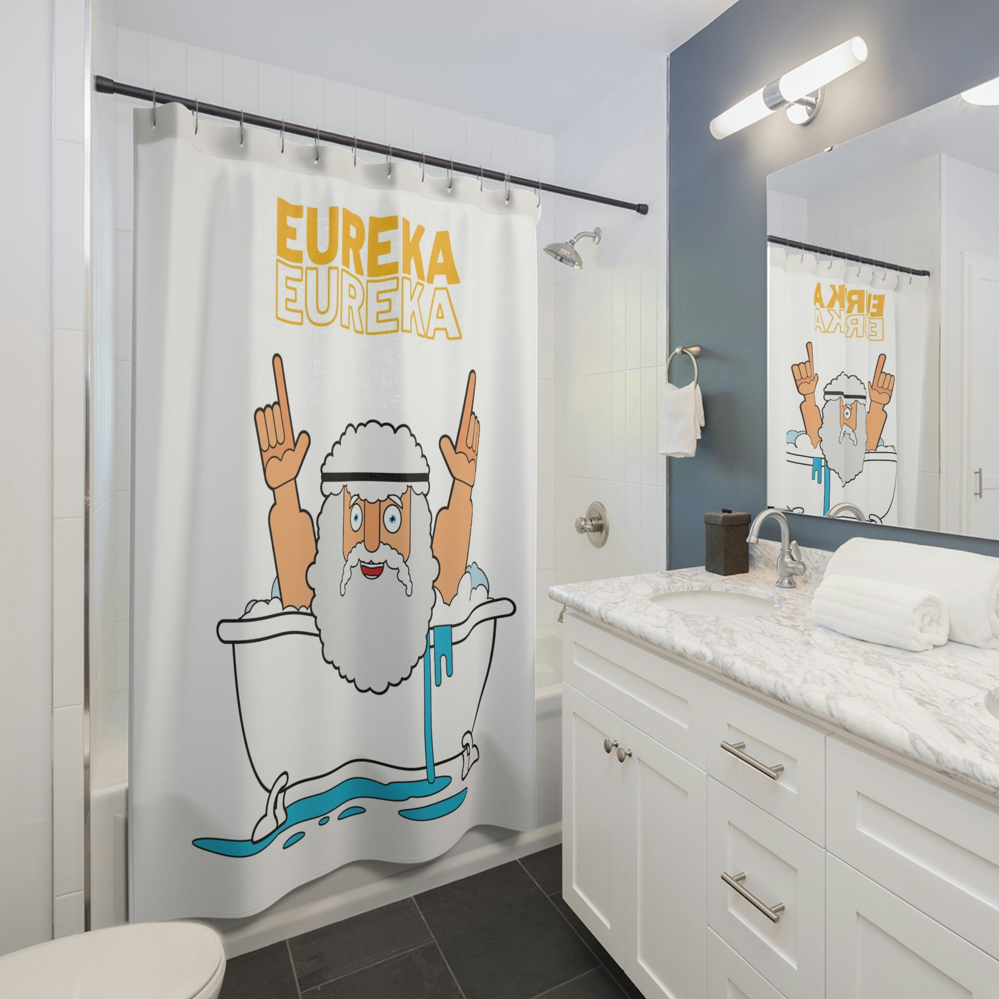 Eureka! & Archimedes Quote Shower Curtain Set - Funny Nerd Gift Idea with Bathroom Accessories