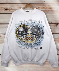 Exclusive Player Signature Vintage Style 1996 Nfl Pittsburgh Steelers Vs Dallas Cowboys Super Bowls Crewneck Sweatshirt