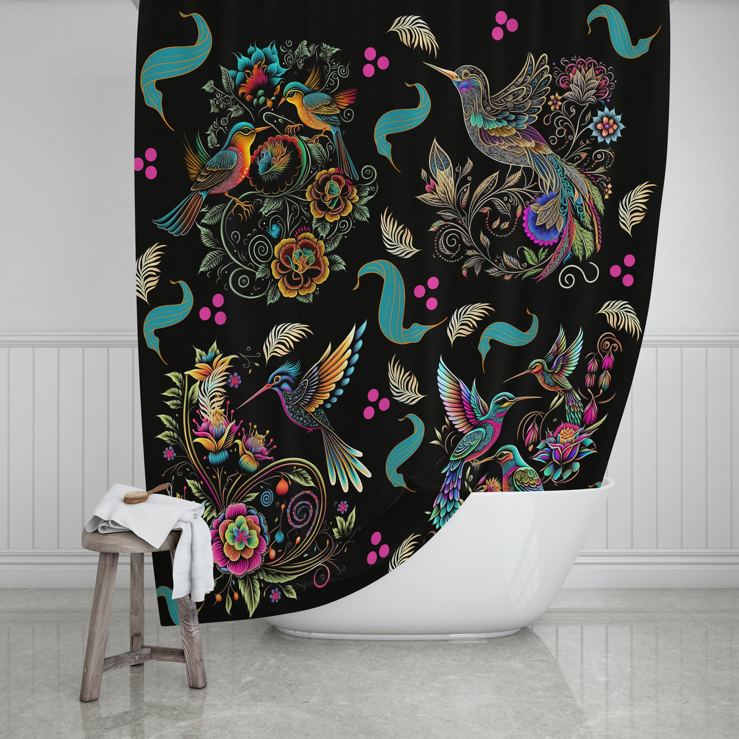 Exotic Birds Shower Curtain with Matching Towels and Mat - Image 2