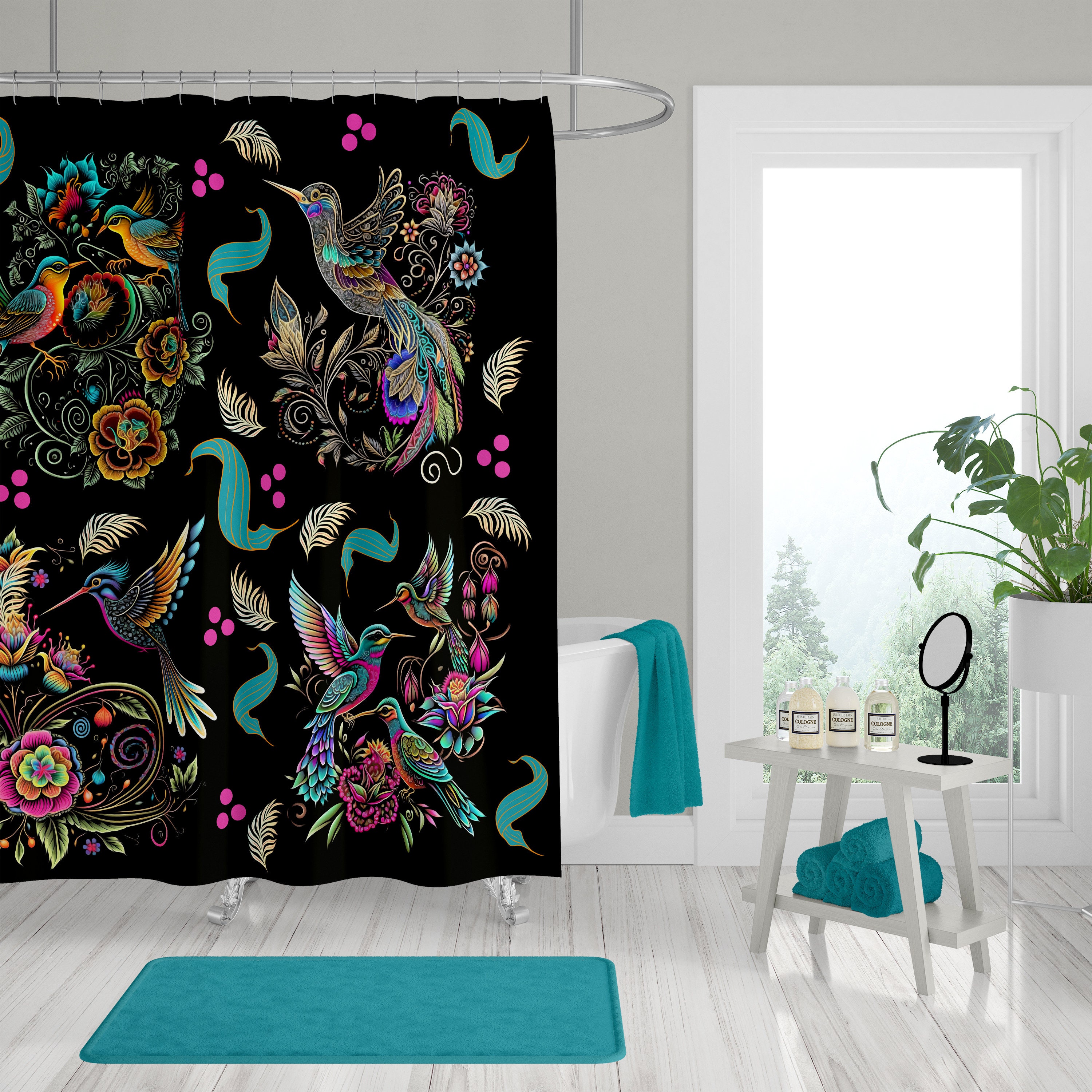 Exotic Birds Shower Curtain with Matching Towels and Mat - Image 3